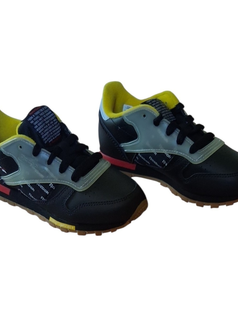Reebok Classic Leather Toddler Shoes Size 12 Black Yellow Silver Sneakers FX6207